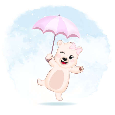Cute little Bear holding an umbrella animal cartoonのイラスト素材