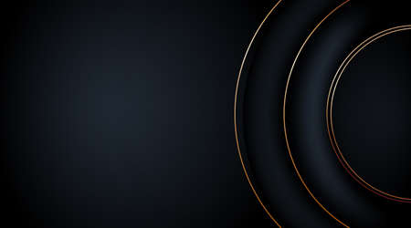 Black abstract circle and golden lines illustration on dark backgroundのイラスト素材