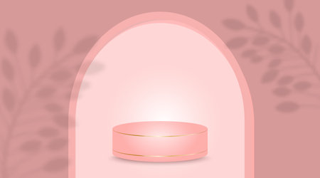 Pink podium on background with a shadow of branchのイラスト素材
