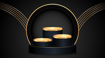 Beige podium and golden lines with a shadow of branch illustration backgroundのイラスト素材