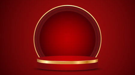 Beige podium and golden lines with a shadow of branch illustration backgroundのイラスト素材