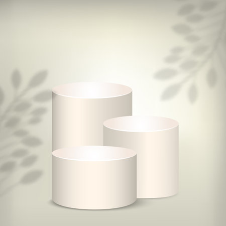 Beige podium and golden lines with a shadow of branch illustration backgroundのイラスト素材