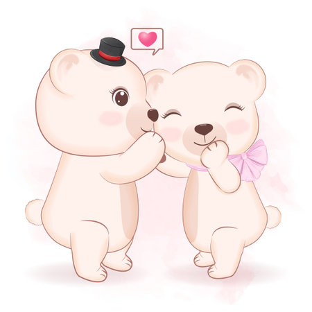 Cute Couple Bear Valentine's day concept illustrationのイラスト素材