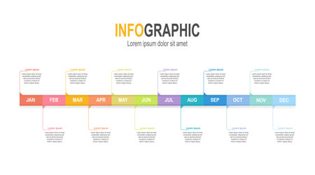 Infographic timeline template 12 steps business data illustration. Presentation timeline infographic template.のイラスト素材