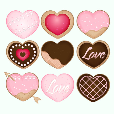 Set of Cookies Heart, Valentine's day conceptのイラスト素材