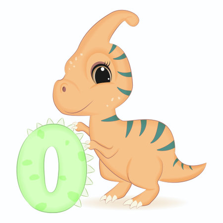 Cute Dinosaur with number 0, Primeval animal cartoon illustrationのイラスト素材