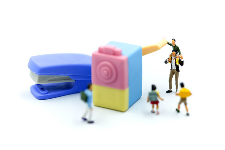 Miniature people : children and teacher with School supplies,Education concept.の写真素材