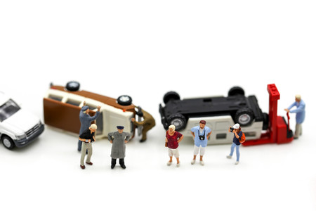 Miniature people : people with toys car crash accident damaged.の写真素材