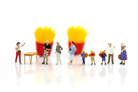 Miniature people : queued to buy food,business food concept.の写真素材