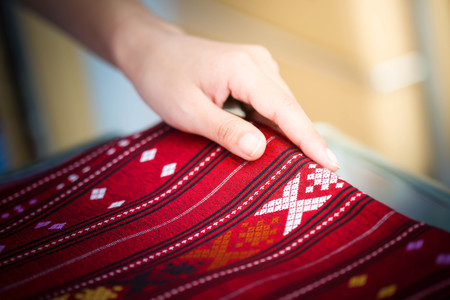 Traditional Thai silk cloth, costume thai style in thailand.の写真素材
