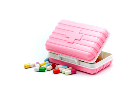 Piill capsules , Pill Box for polypharmacy patients,Large pill box for individual weekly pill storageの写真素材