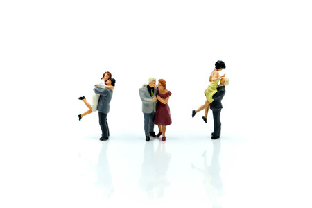 Miniature people : Family and couple of love feeling happy.