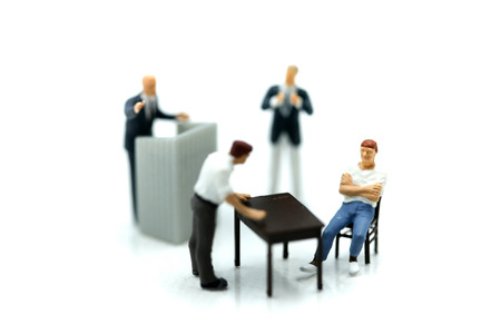 Miniature people : angry businesspeople quarreling,Conflict and business conceptの写真素材
