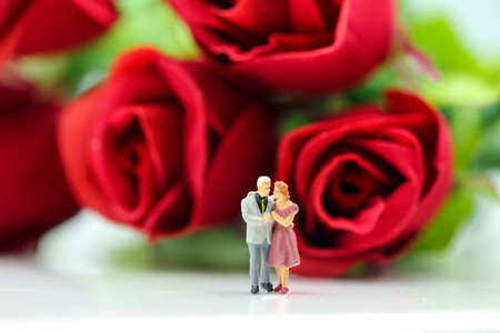 Miniature people : Couple of love with red rose,Lover or valentine's day concept.の写真素材