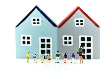 Miniature people : student and children with house,Education concept.の写真素材