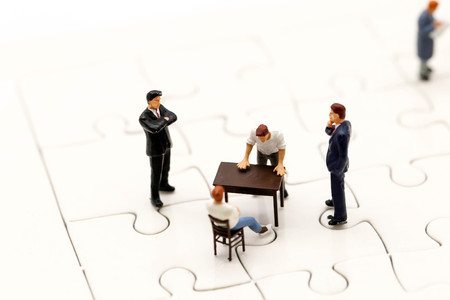 Miniature people : angry businesspeople quarreling,Conflict and business concept