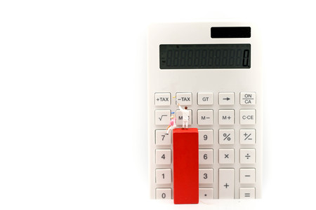 Miniature people : worker  with  Calculator button of tax, business concept.の写真素材