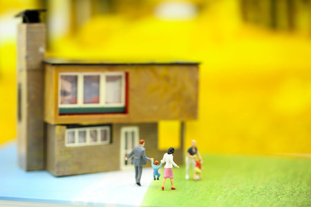Miniature people : Family and children with house using for concept of step family day.の写真素材