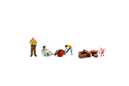 Miniature people : worker with market apple using for concept of Apple Day.の写真素材