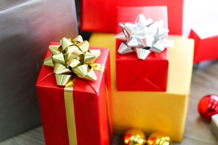 Christmas gift boxes with decorations,Christmastime celebration and Happy new year.の写真素材