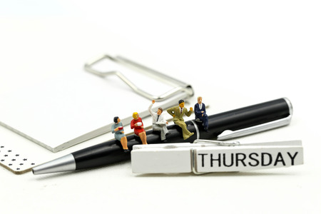 Miniature people : businessman and friend with Word Thank you on Thursday 27th,using for concept of Thank you Thursday.の写真素材