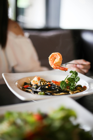 Delicious Black spaghetti  Shrimp.の写真素材