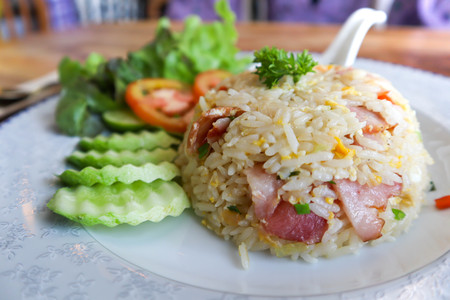 Fried rice with egg and vegetablesの写真素材