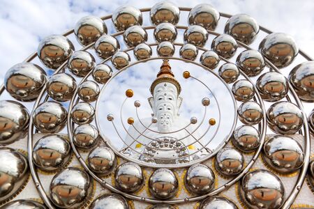 Mist Cloud on Pha Hid Kaew Temple Buddha of Buddhism on blue sky and cloudの写真素材
