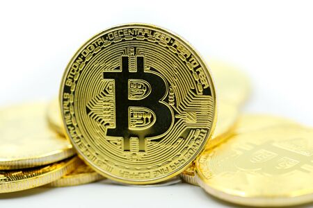 Bitcoins with credit card  of dollar banknote, accepting bitcoin for payment, Electronic money exchange concept.の写真素材