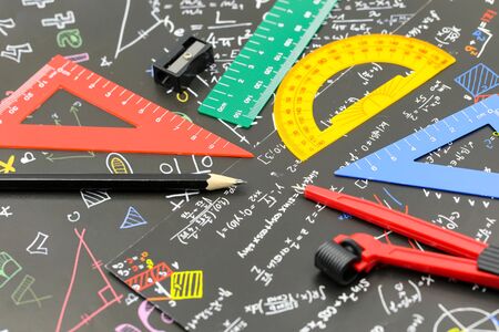 Group of stationery tools Educational tools supplies back to school concept.の写真素材