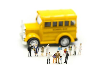 Miniature people: Doctor team with 
Parents, students, children, coronavirus infected patient caution outbreak alert.の写真素材
