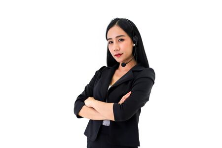 Asia call center workers or Confident business  with headsetの写真素材