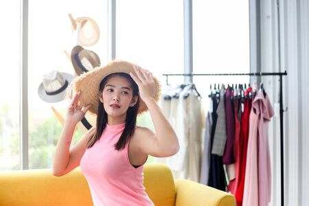 Asian woman beauty blogger or vlogger reviewの写真素材