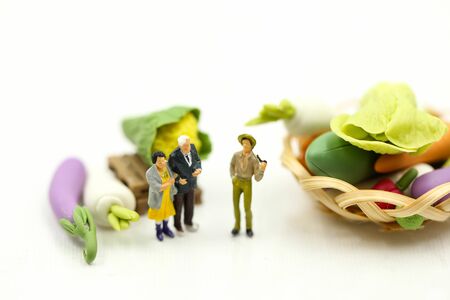 Miniature people : Farmer with  agricultural product at farmer marketの写真素材