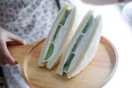 Strawberry and kiwi cream sandwich,Japanese style sweet sandwiches.の写真素材