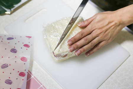 Making sandwich Strawberry fresh cream with fresh whipping cream.