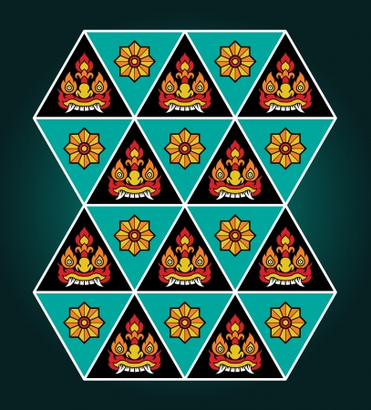 thai style Giant face and flower pattern vectorのイラスト素材