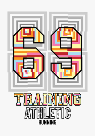 T-shirt design number 69 athletic training sports wear typography on white backgroundのイラスト素材
