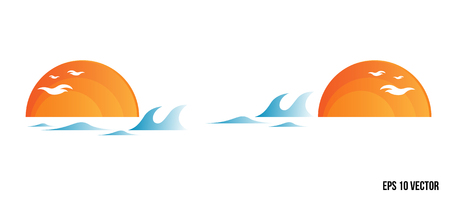 Water wave symbol and icon template vector, sun and wave icon.のイラスト素材