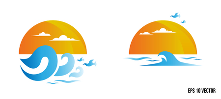 Water wave symbol and icon template vector, sun and wave icon.のイラスト素材
