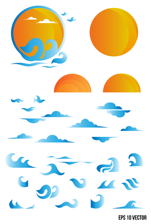 Water wave symbol and icon template vector, sun and wave icon.のイラスト素材