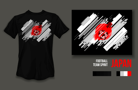 t-shirt design japan team spirit football sports wear on black background and black t-shirtのイラスト素材