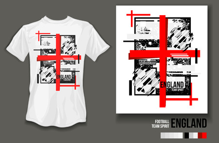 t-shirt design england team spirit football sports wear on white background and white t-shirtのイラスト素材