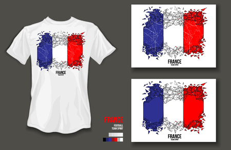 t-shirt design France team spirit football sports wear on white background and white t-shirtのイラスト素材