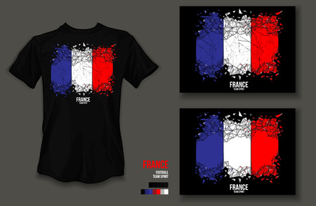 t-shirt design France team spirit football sports wear on black background and black t-shirtのイラスト素材