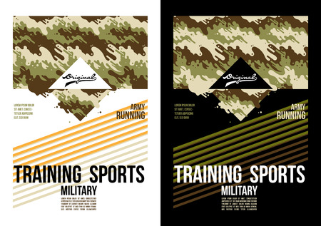 Sports training typography and military,camouflage t-shirt design on white and black backgroundのイラスト素材