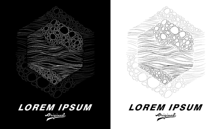 t-shirt design graphic,line look like nature sea and wave wear on white and black backgroundのイラスト素材