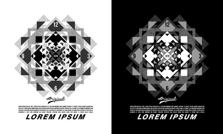 T-shirt design vector geometric square with numbers on the clock on black and white backgroundのイラスト素材
