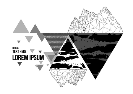 Vector mountain T-shirt design with triangle and line geometric style  on white backgroundのイラスト素材
