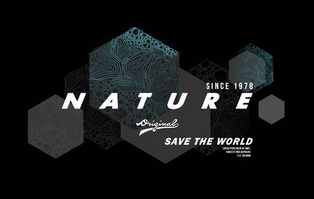 t-shirt design graphic, line nature sea and wave wear on black backgroundのイラスト素材